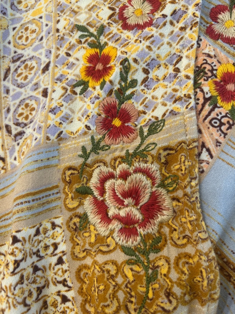 Savanna Jane Boho-Inspired Floral Patchwork Wrap Long Sleeve Blouse Size Medium - Picture 3 of 10
